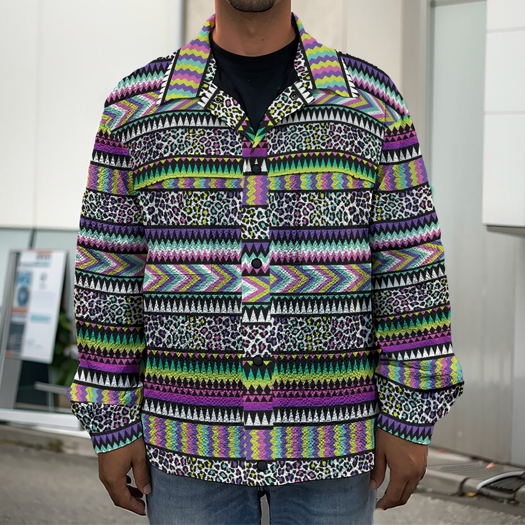 Colorful Leopard Navajo Tribal Print Men's Shirt Jacket