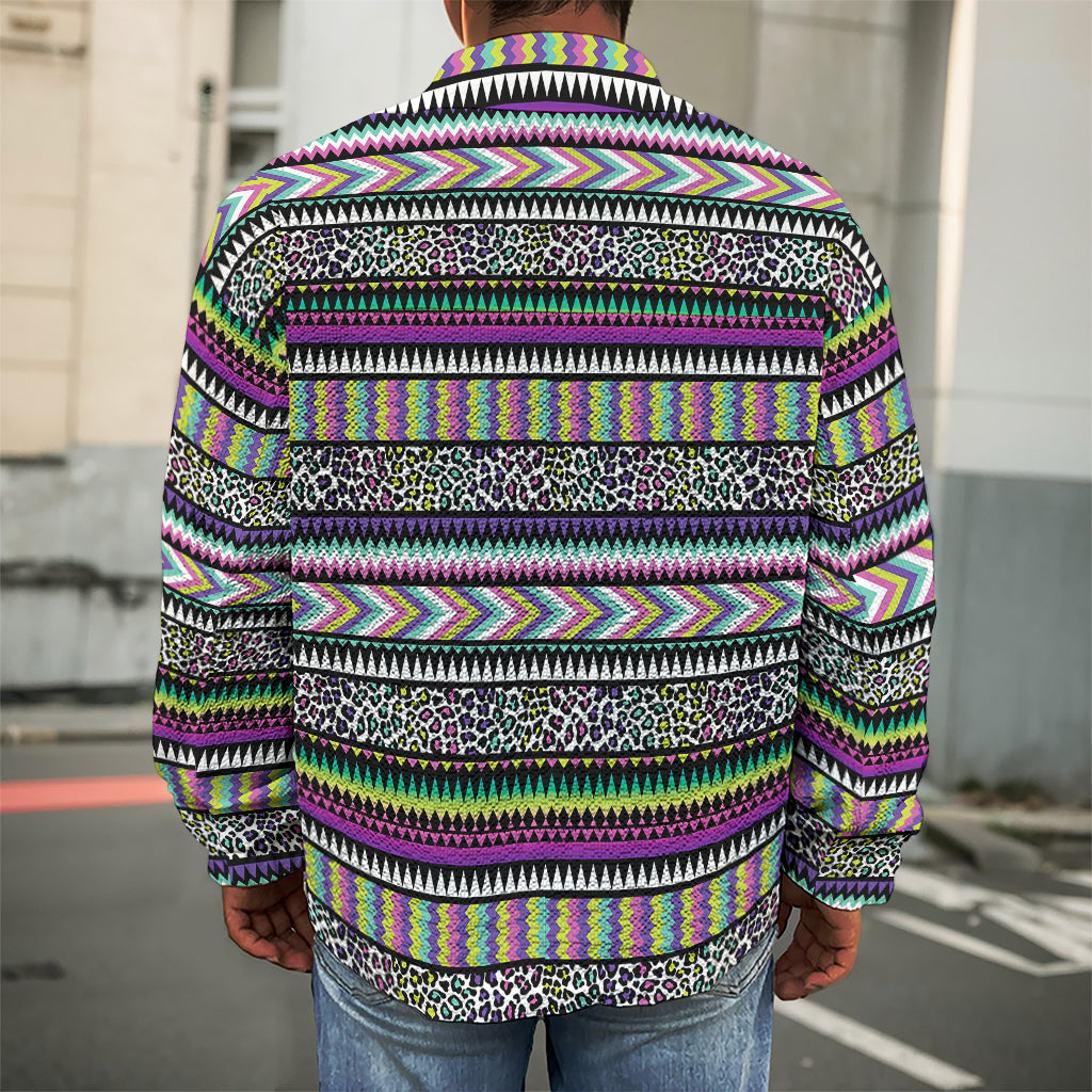 Colorful Leopard Navajo Tribal Print Men's Shirt Jacket