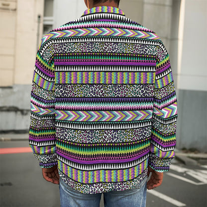 Colorful Leopard Navajo Tribal Print Men's Shirt Jacket