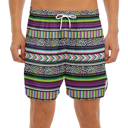 Colorful Leopard Navajo Tribal Print Men's Split Running Shorts
