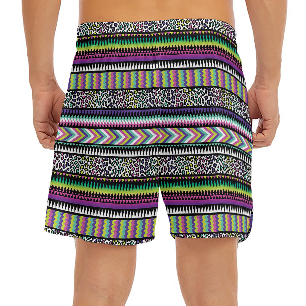 Colorful Leopard Navajo Tribal Print Men's Split Running Shorts