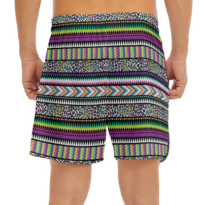 Colorful Leopard Navajo Tribal Print Men's Split Running Shorts