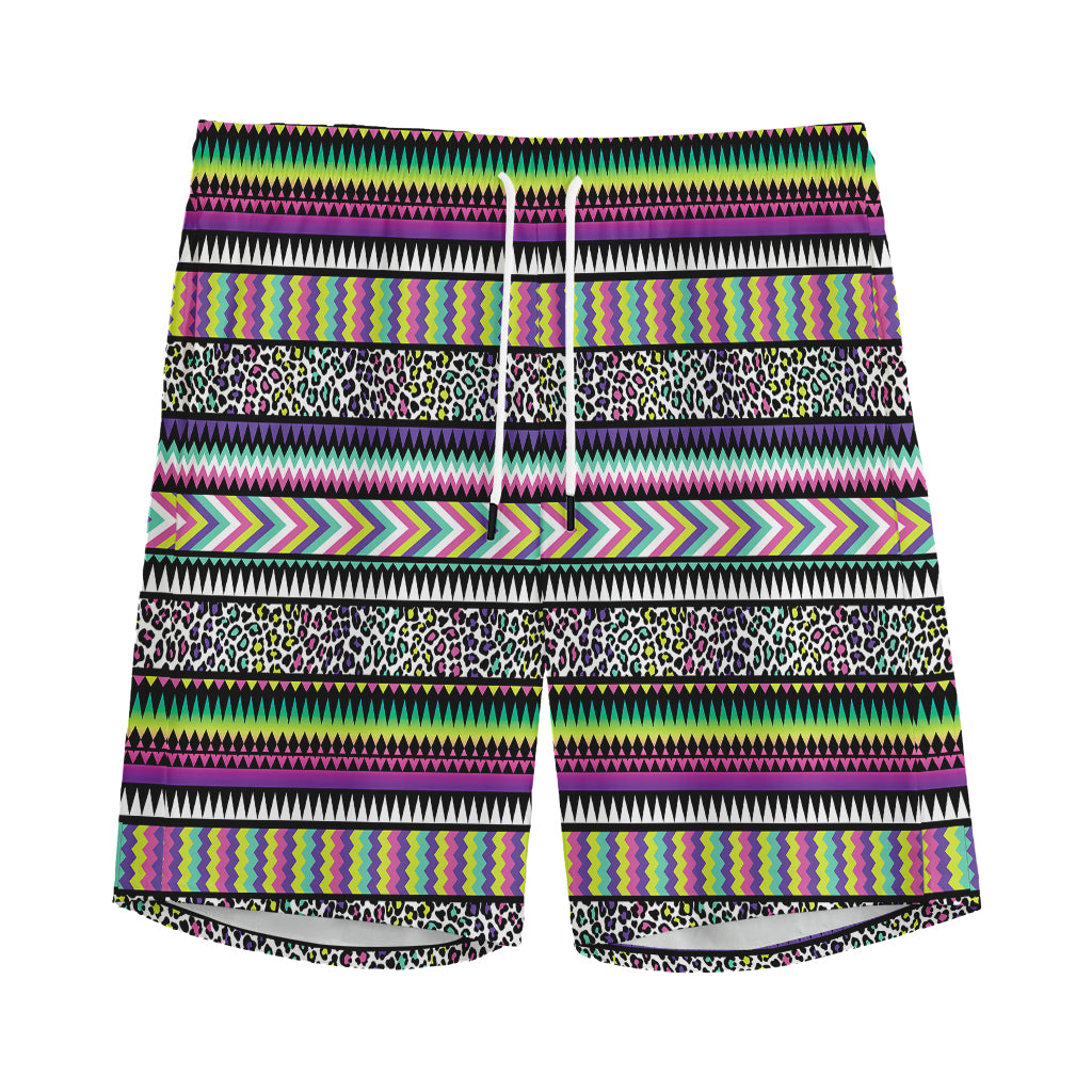 Colorful Leopard Navajo Tribal Print Men's Sports Shorts