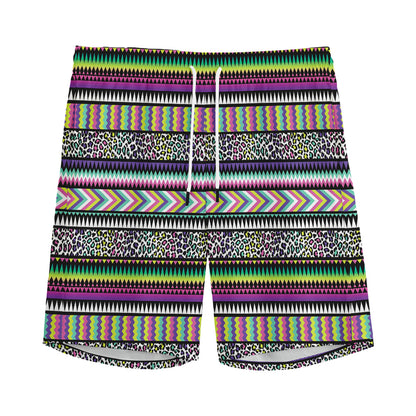 Colorful Leopard Navajo Tribal Print Men's Sports Shorts