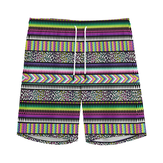 Colorful Leopard Navajo Tribal Print Men's Sports Shorts