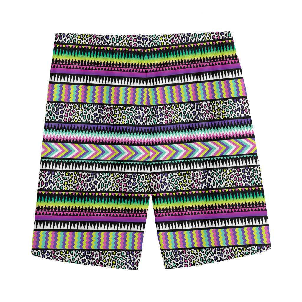 Colorful Leopard Navajo Tribal Print Men's Sports Shorts