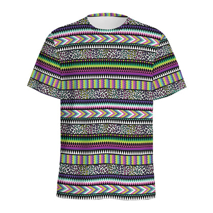 Colorful Leopard Navajo Tribal Print Men's Sports T-Shirt