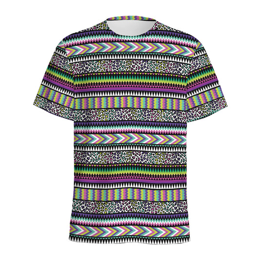 Colorful Leopard Navajo Tribal Print Men's Sports T-Shirt