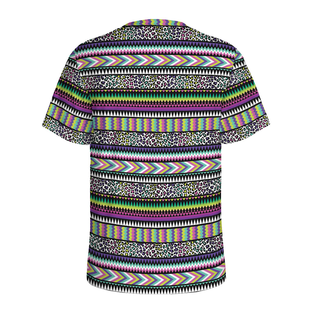Colorful Leopard Navajo Tribal Print Men's Sports T-Shirt