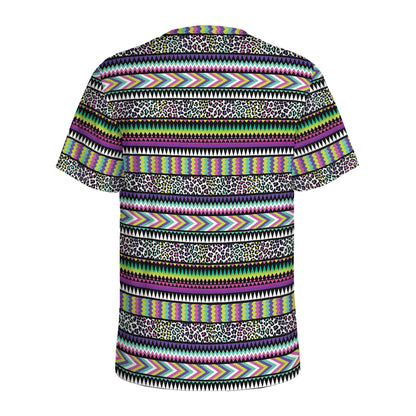 Colorful Leopard Navajo Tribal Print Men's Sports T-Shirt