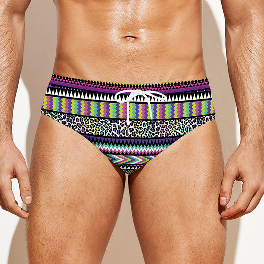 Colorful Leopard Navajo Tribal Print Men's Swim Briefs