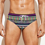 Colorful Leopard Navajo Tribal Print Men's Swim Briefs