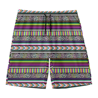 Colorful Leopard Navajo Tribal Print Men's Swim Trunks