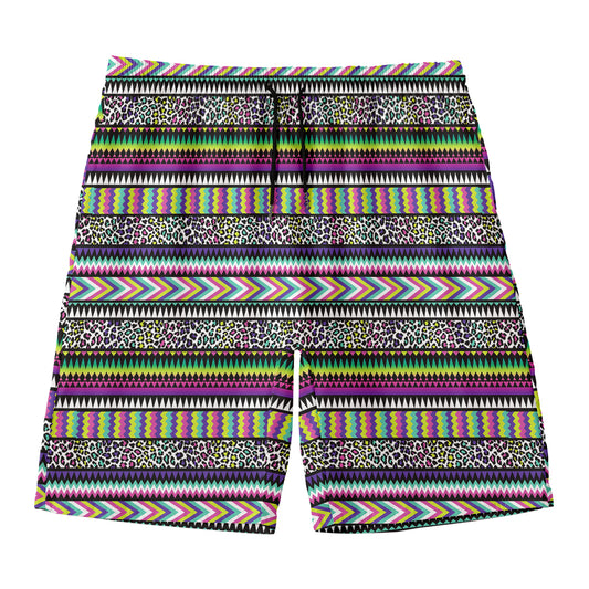 Colorful Leopard Navajo Tribal Print Men's Swim Trunks