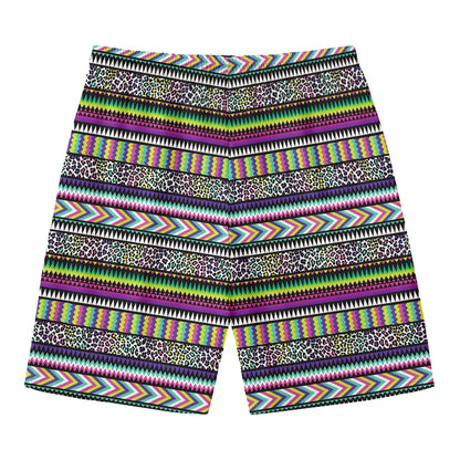 Colorful Leopard Navajo Tribal Print Men's Swim Trunks