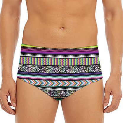 Colorful Leopard Navajo Tribal Print Men's Triangle Swim Briefs