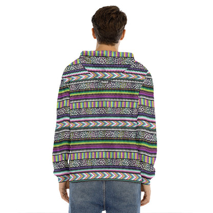 Colorful Leopard Navajo Tribal Print Men's Velvet Pullover Hoodie