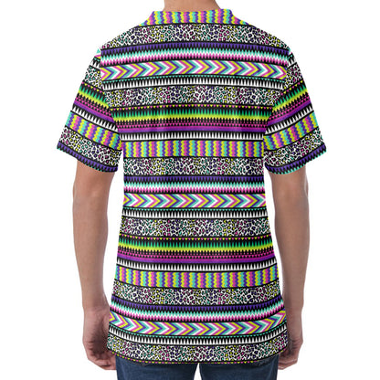 Colorful Leopard Navajo Tribal Print Men's Velvet T-Shirt