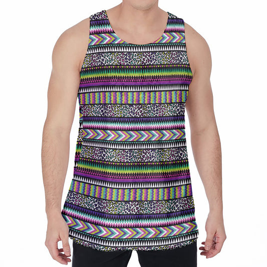 Colorful Leopard Navajo Tribal Print Men's Velvet Tank Top