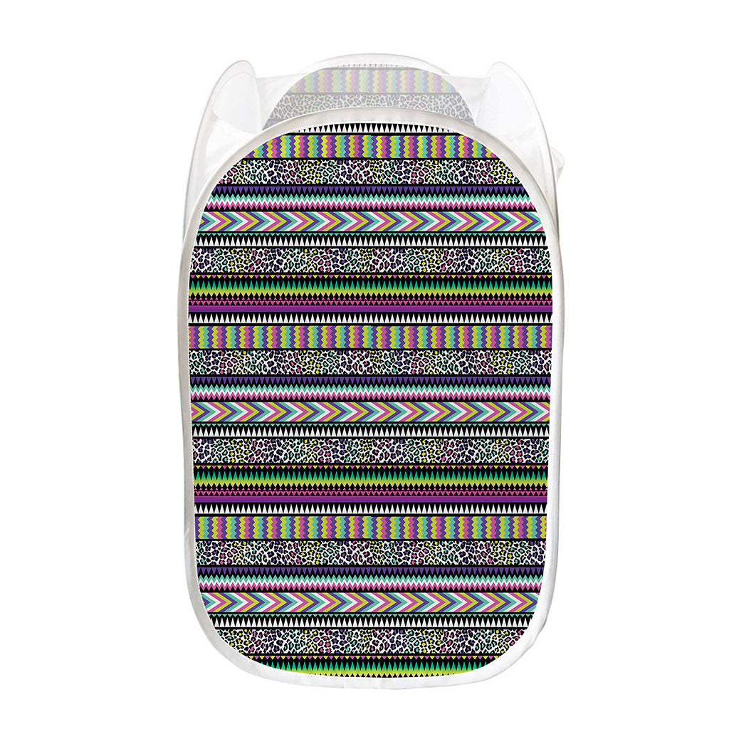 Colorful Leopard Navajo Tribal Print Mesh Laundry Hamper
