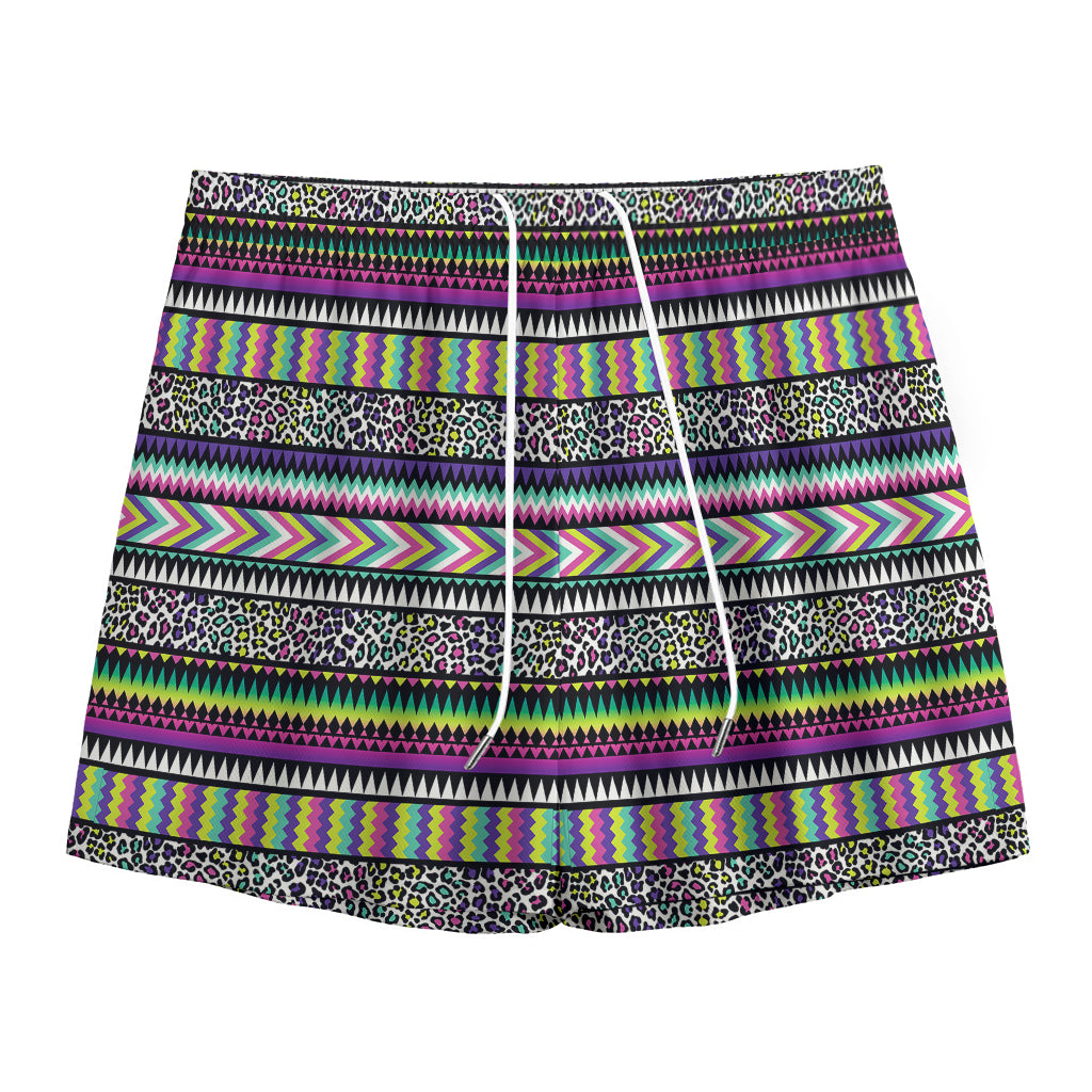 Colorful Leopard Navajo Tribal Print Mesh Shorts