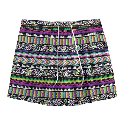 Colorful Leopard Navajo Tribal Print Mesh Shorts