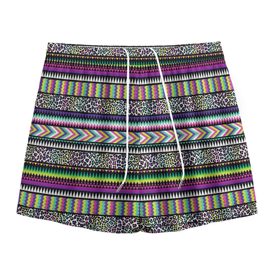 Colorful Leopard Navajo Tribal Print Mesh Shorts