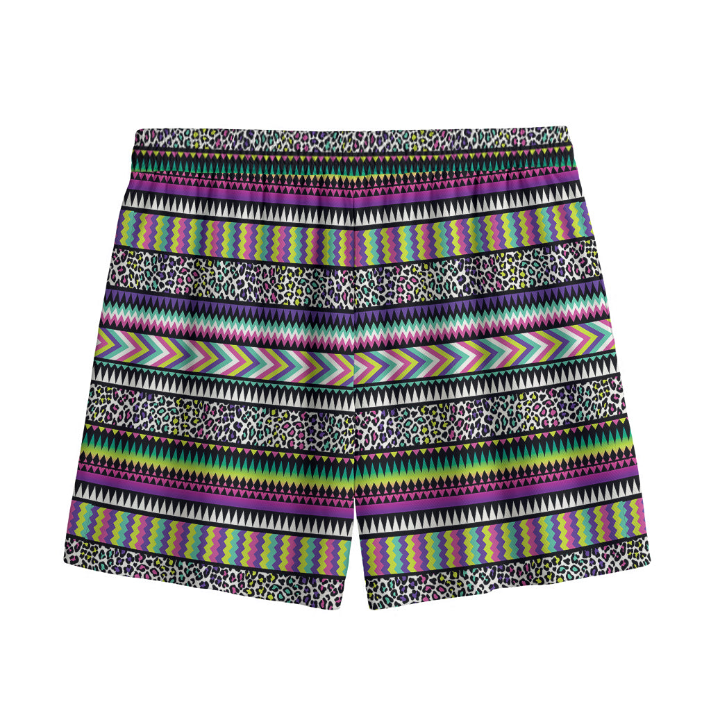 Colorful Leopard Navajo Tribal Print Mesh Shorts