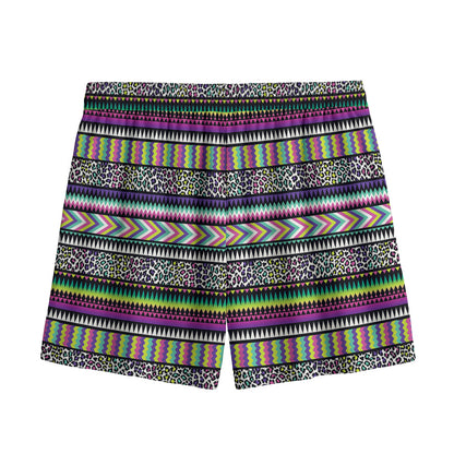 Colorful Leopard Navajo Tribal Print Mesh Shorts