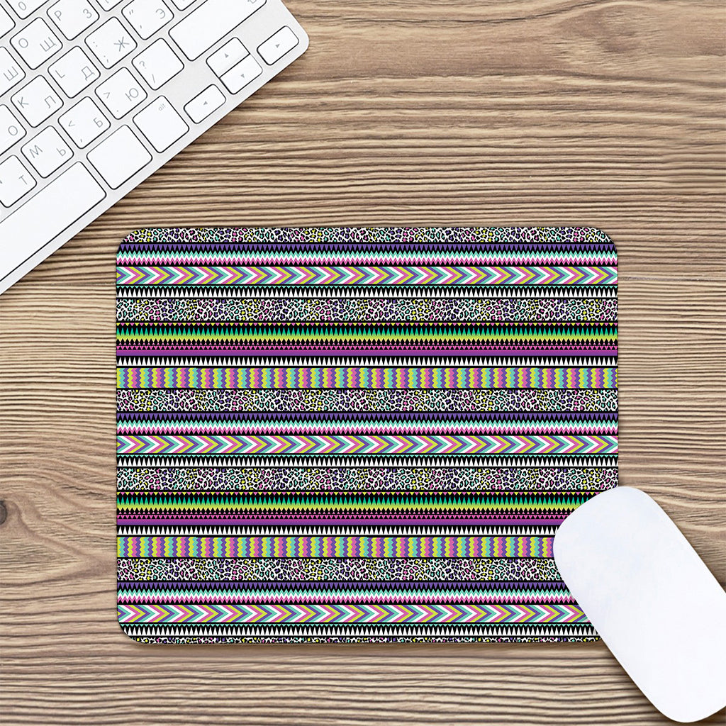 Colorful Leopard Navajo Tribal Print Mouse Pad