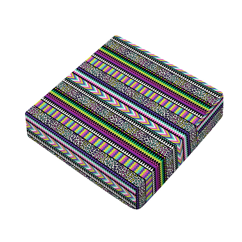 Colorful Leopard Navajo Tribal Print Outdoor Seat Cushion Cover