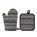 Colorful Leopard Navajo Tribal Print Oven Mitt And Pot Holder Set