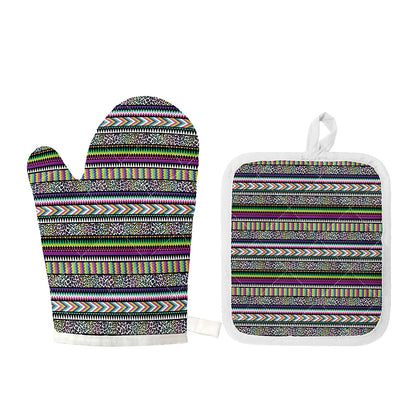 Colorful Leopard Navajo Tribal Print Oven Mitt And Pot Holder Set