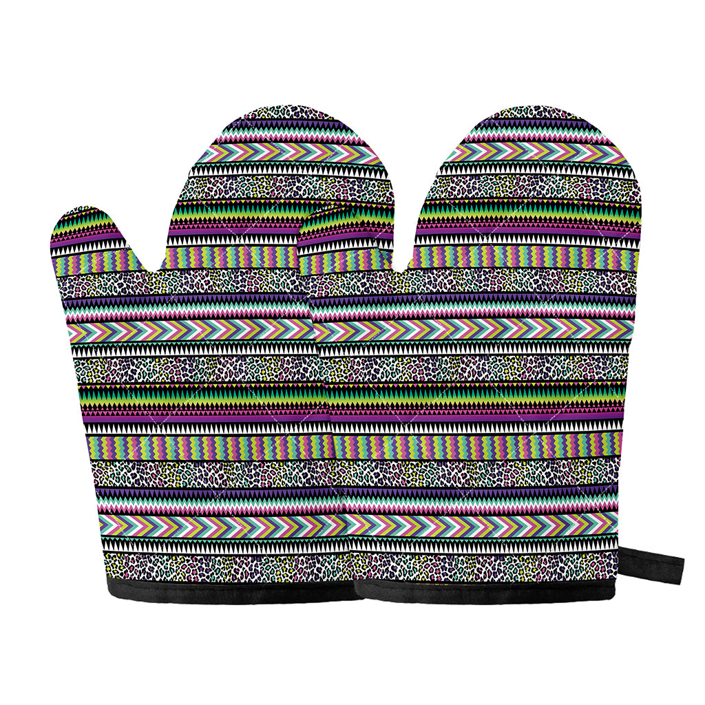Colorful Leopard Navajo Tribal Print Oven Mitts