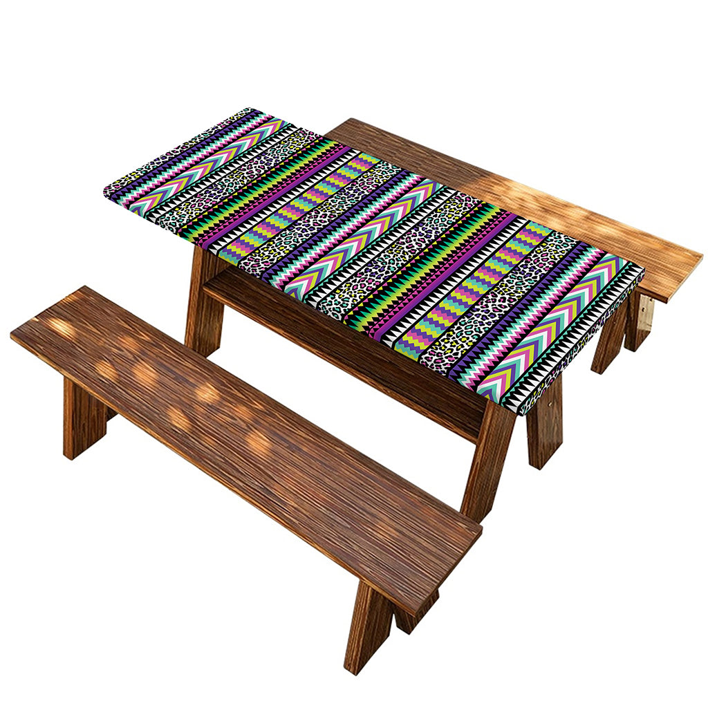 Colorful Leopard Navajo Tribal Print Picnic Table Cover