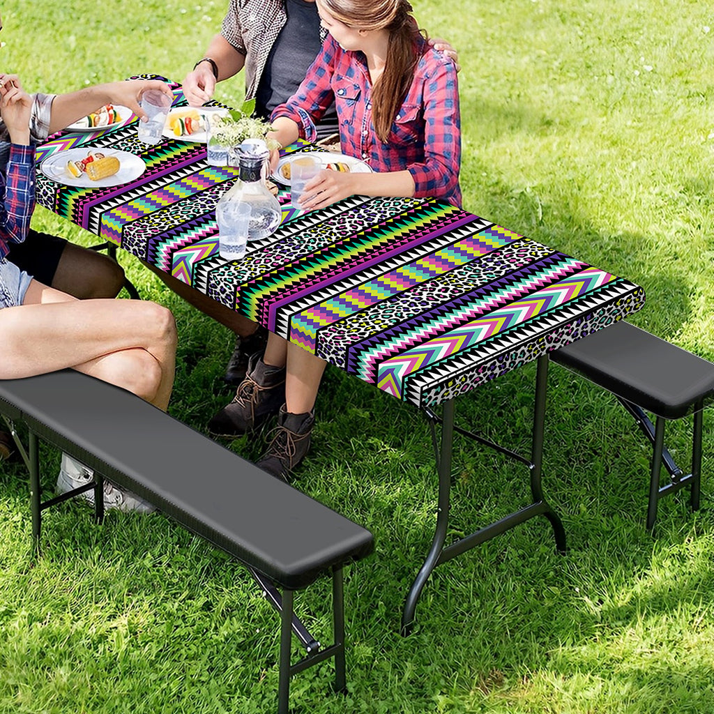 Colorful Leopard Navajo Tribal Print Picnic Table Cover
