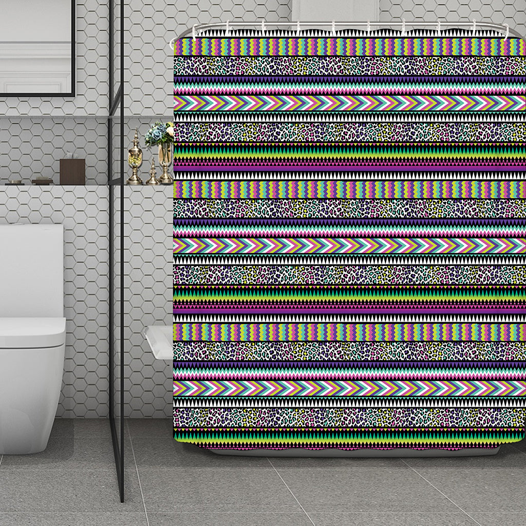 Colorful Leopard Navajo Tribal Print Polyester Shower Curtain