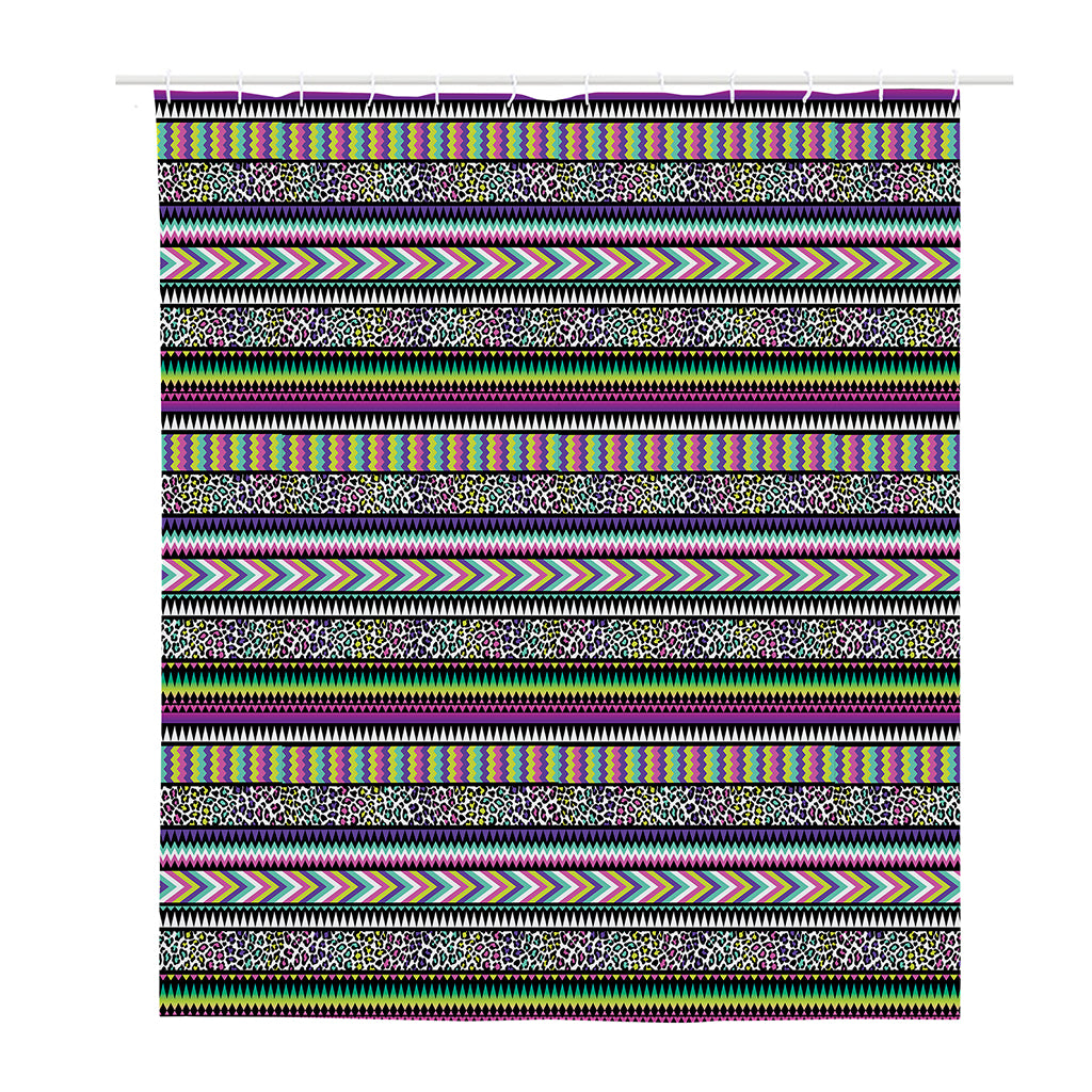 Colorful Leopard Navajo Tribal Print Polyester Shower Curtain