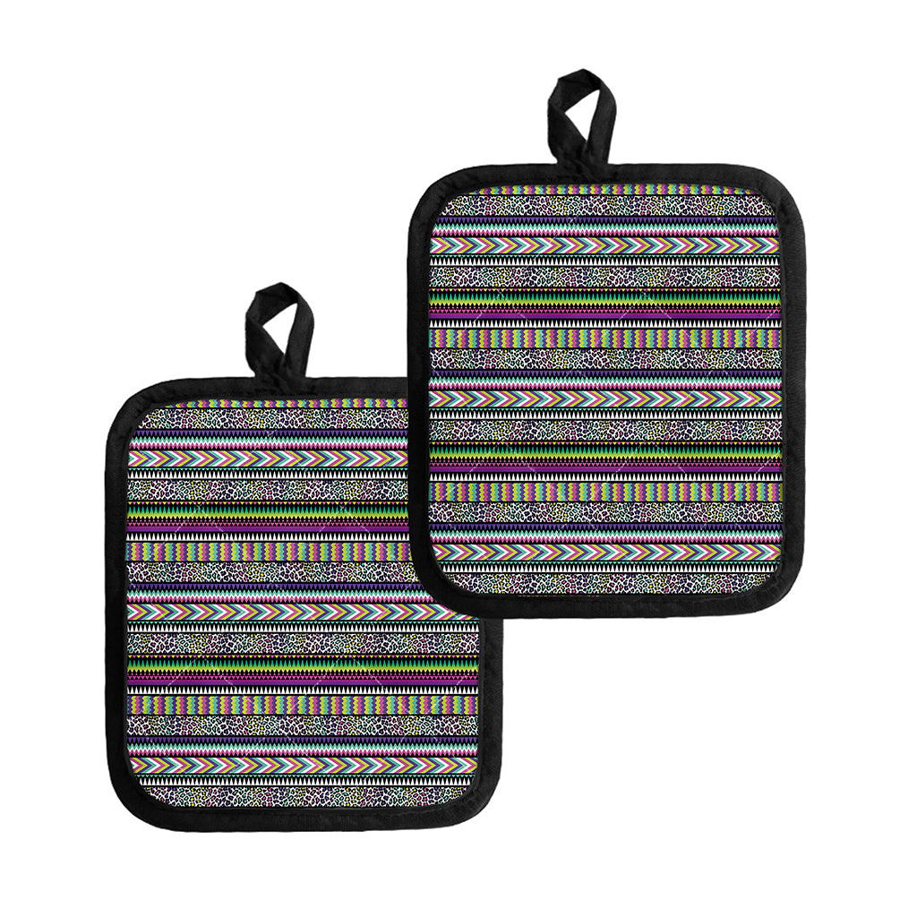 Colorful Leopard Navajo Tribal Print Pot Holders