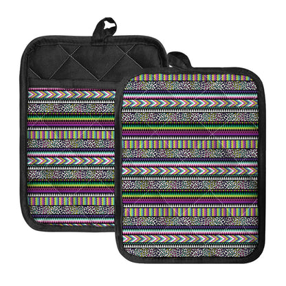 Colorful Leopard Navajo Tribal Print Pot Holders With Pocket