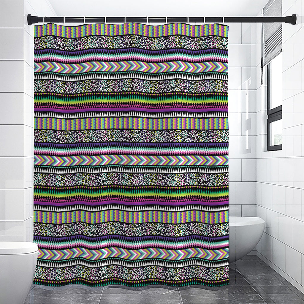 Colorful Leopard Navajo Tribal Print Premium Shower Curtain