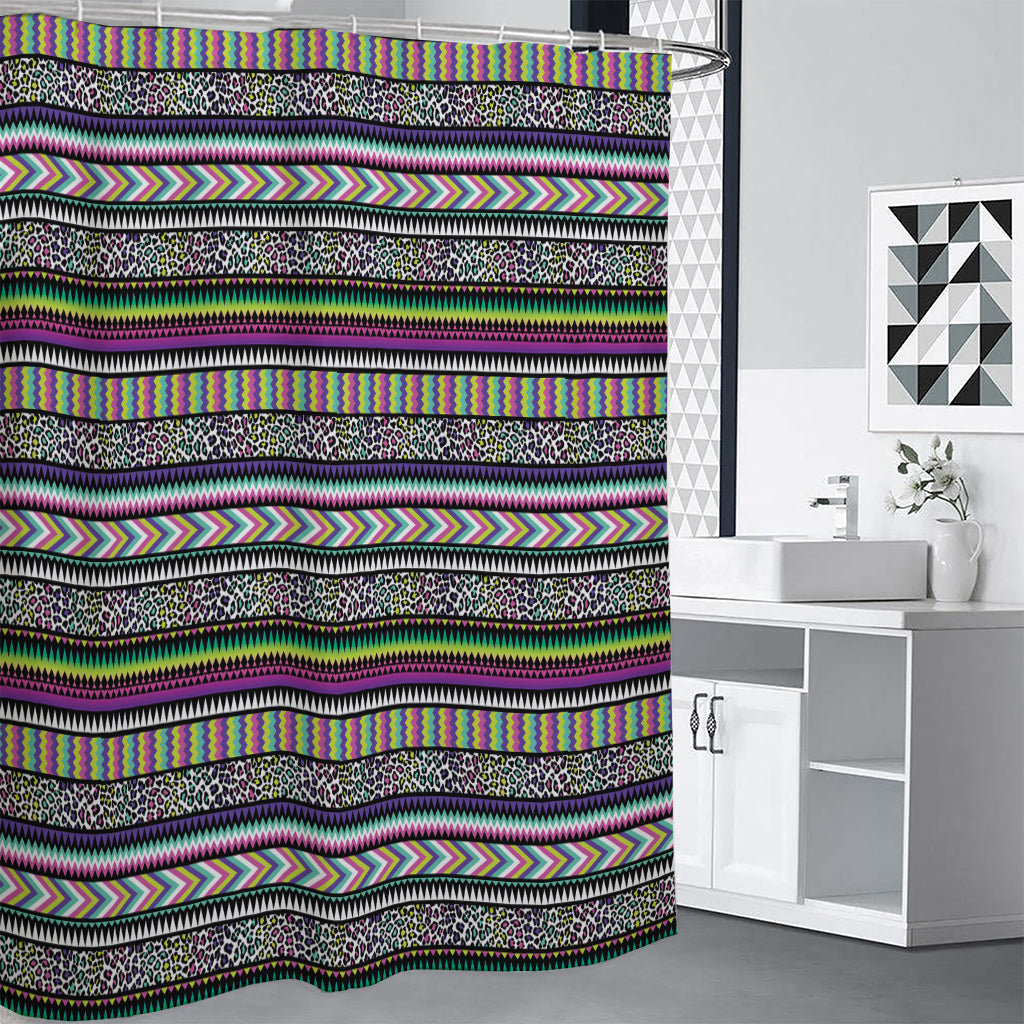 Colorful Leopard Navajo Tribal Print Premium Shower Curtain