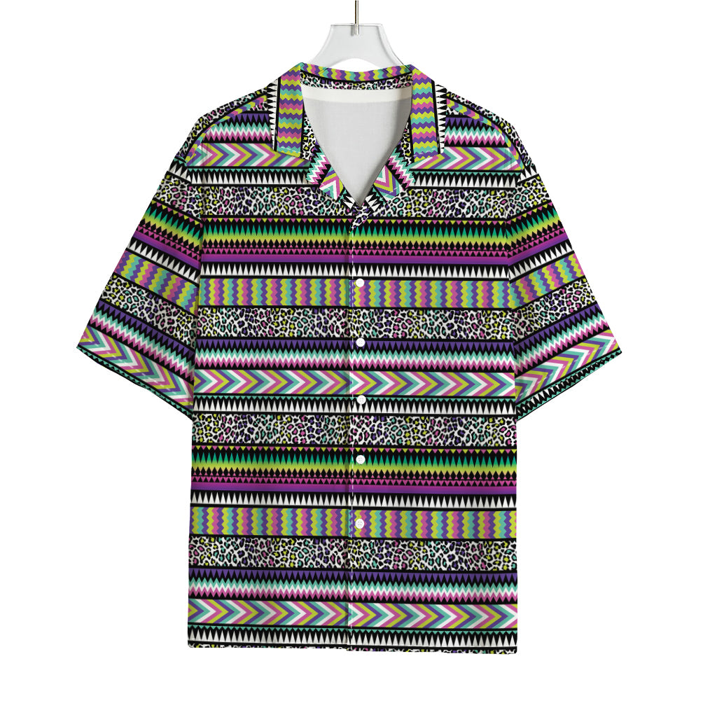 Colorful Leopard Navajo Tribal Print Rayon Hawaiian Shirt