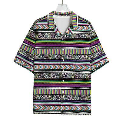 Colorful Leopard Navajo Tribal Print Rayon Hawaiian Shirt
