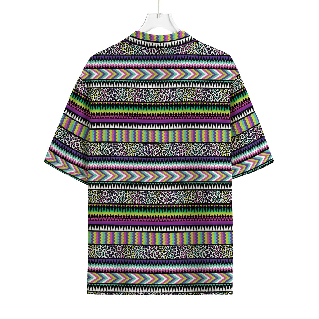 Colorful Leopard Navajo Tribal Print Rayon Hawaiian Shirt