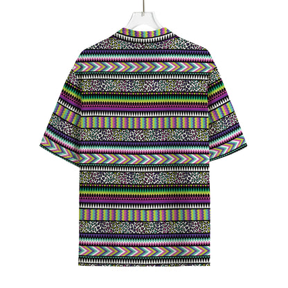 Colorful Leopard Navajo Tribal Print Rayon Hawaiian Shirt