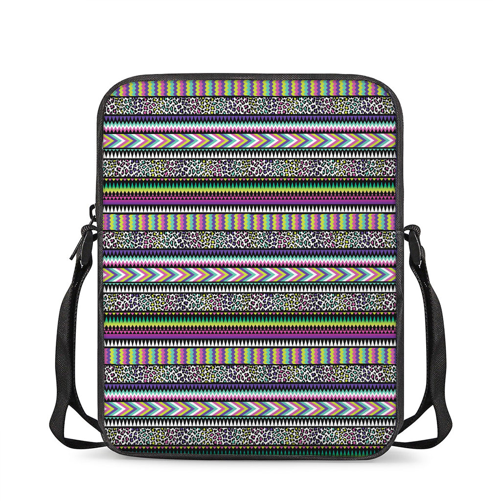 Colorful Leopard Navajo Tribal Print Rectangular Crossbody Bag