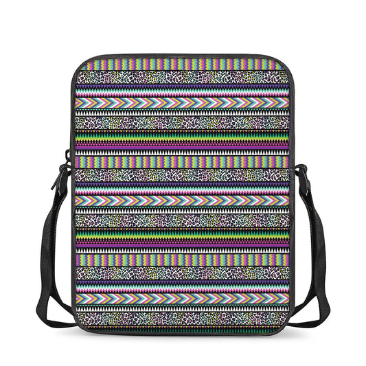 Colorful Leopard Navajo Tribal Print Rectangular Crossbody Bag