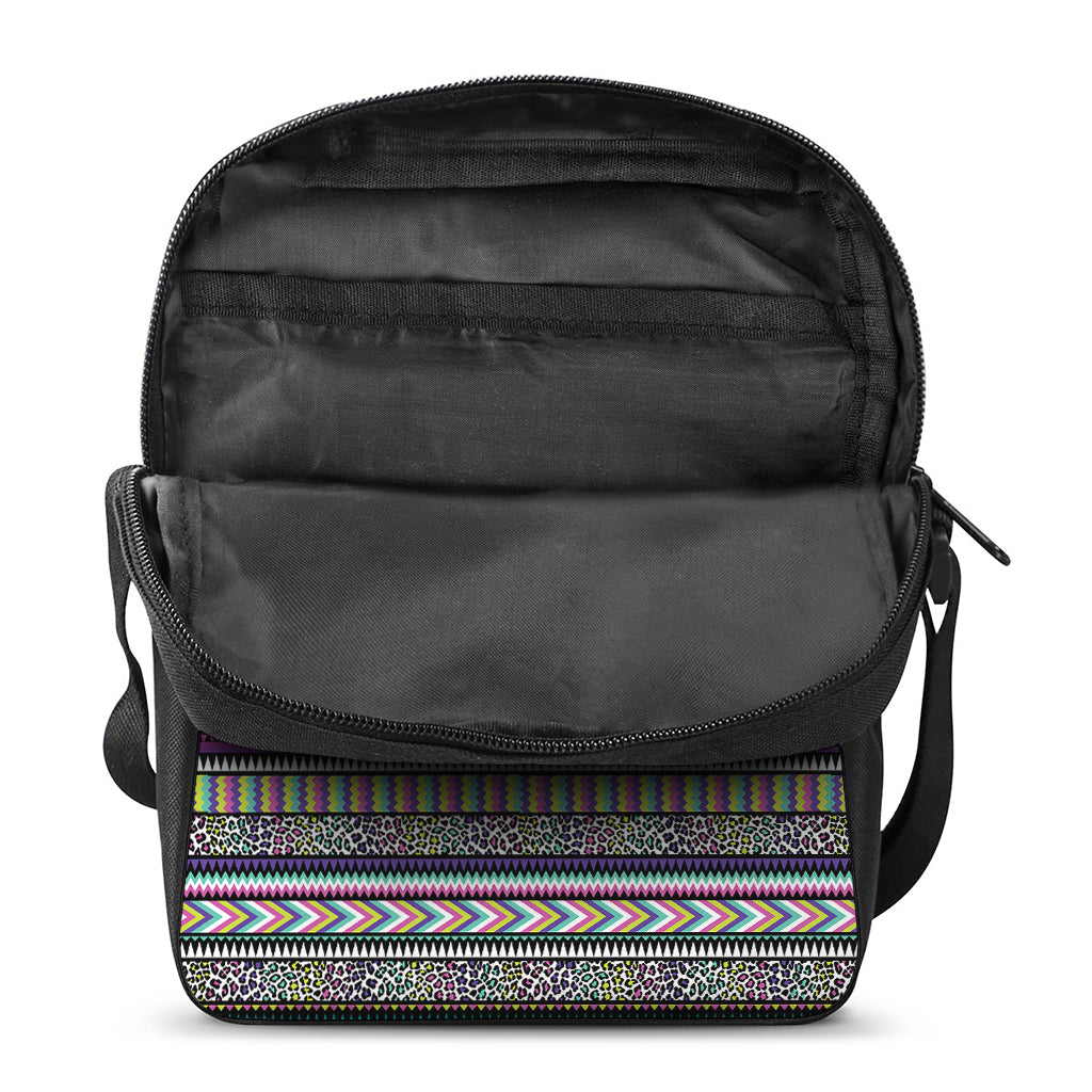 Colorful Leopard Navajo Tribal Print Rectangular Crossbody Bag