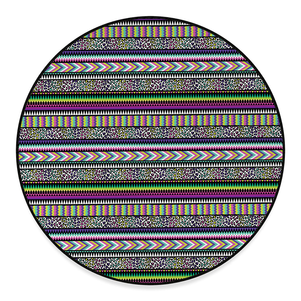Colorful Leopard Navajo Tribal Print Round Floor Mat